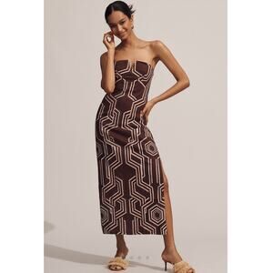 NWT Anthropologie Strapless Linen Plunge Nek Midi Dress - Size 16 MSRP $178